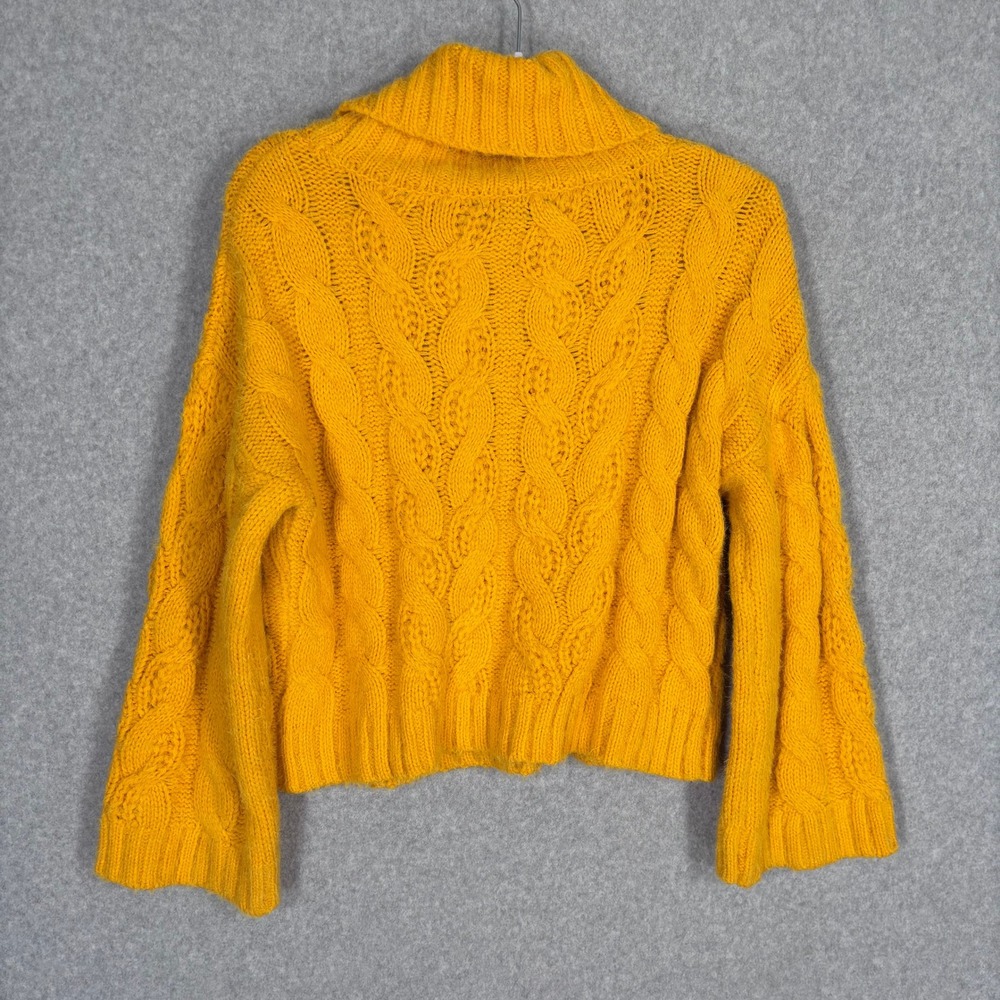 SUN MOON Cable Knit Turtleneck Sweater‎ XS Mustard Marigold Crop Cozy Flare Bell - Picture 7 of 10